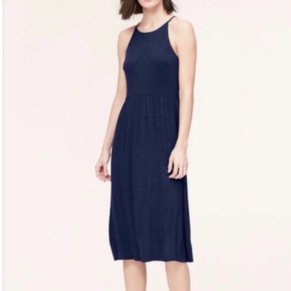 LOFT Navy Blue Halter Midi Dress XS - Picture 1 of 9